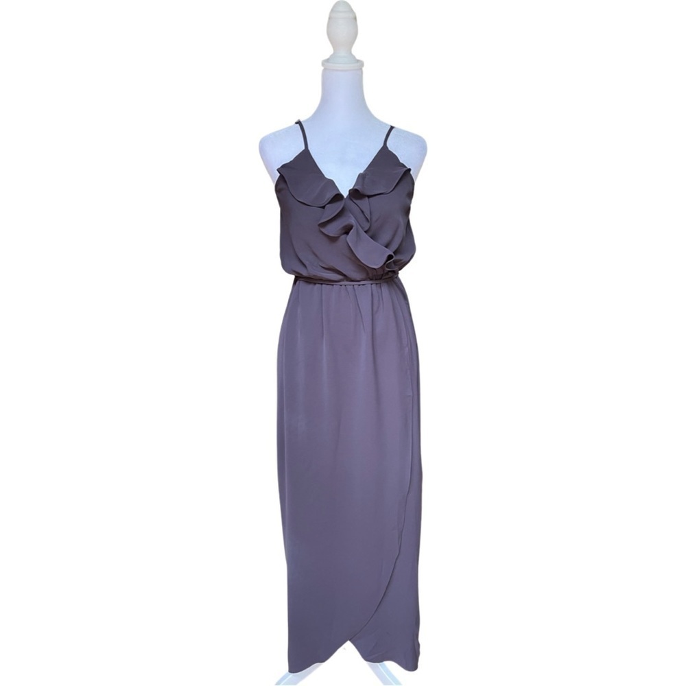 Everly Maxi Dress Ruffle Gray Wrap Sundress Party Sz Small Anthropologie